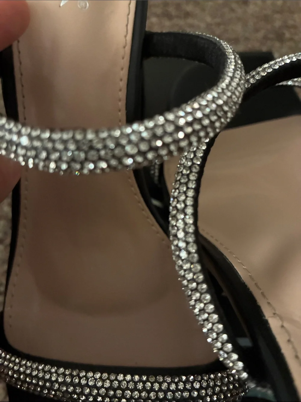 Windsor Black Block-Heel Sandals with Rhinestone Straps